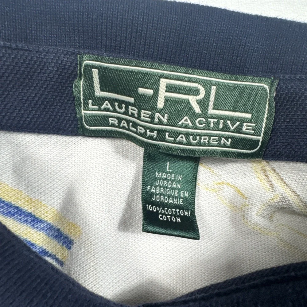 VTG Lauren Ralph Lauren Active Polo Shirt Women Large Equestrian Chain SS‎